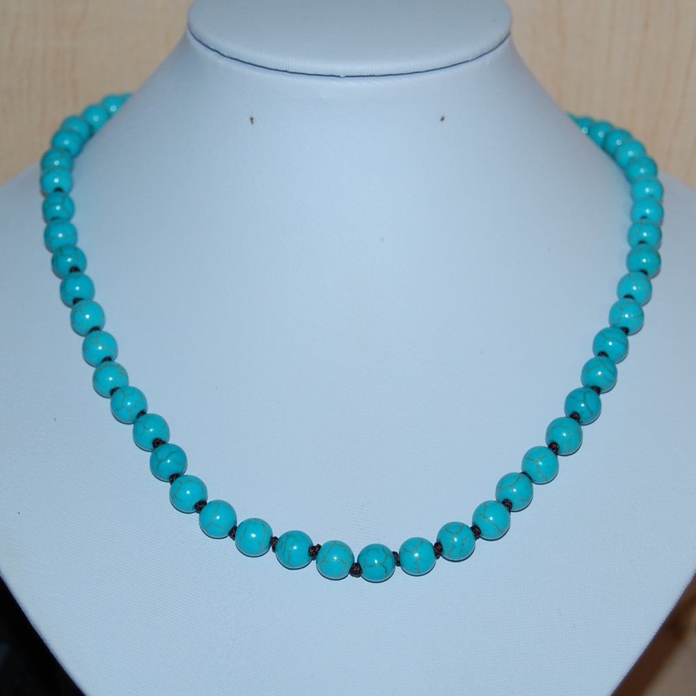 Turquoise Necklace,Hand Knotted Turquoise Necklace,8mm Turquoise Beads,Men,Women